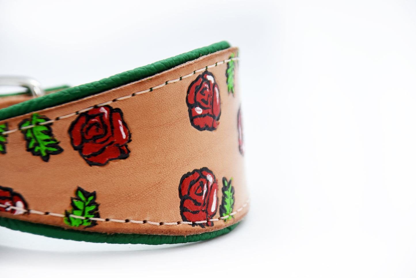Halsband ROSES • Handgefertigtes, bemaltes Windhundhalsband aus Geschirrleder