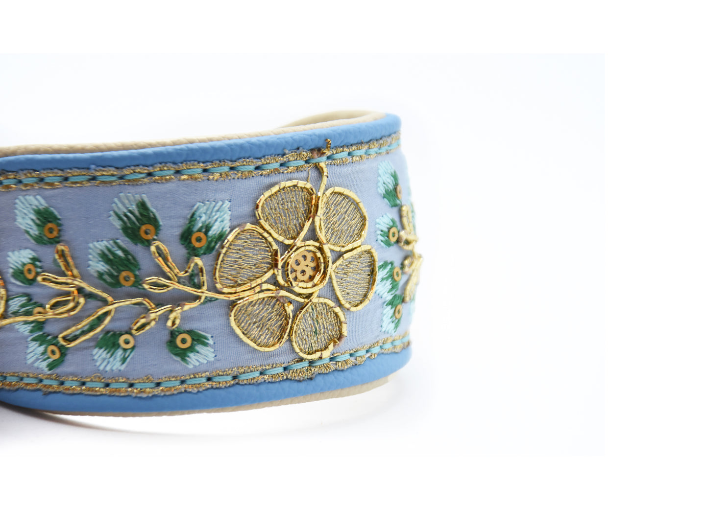 SARI Halsband・Windhund・Edles Lederhalsband mit indischer Borte lightblue