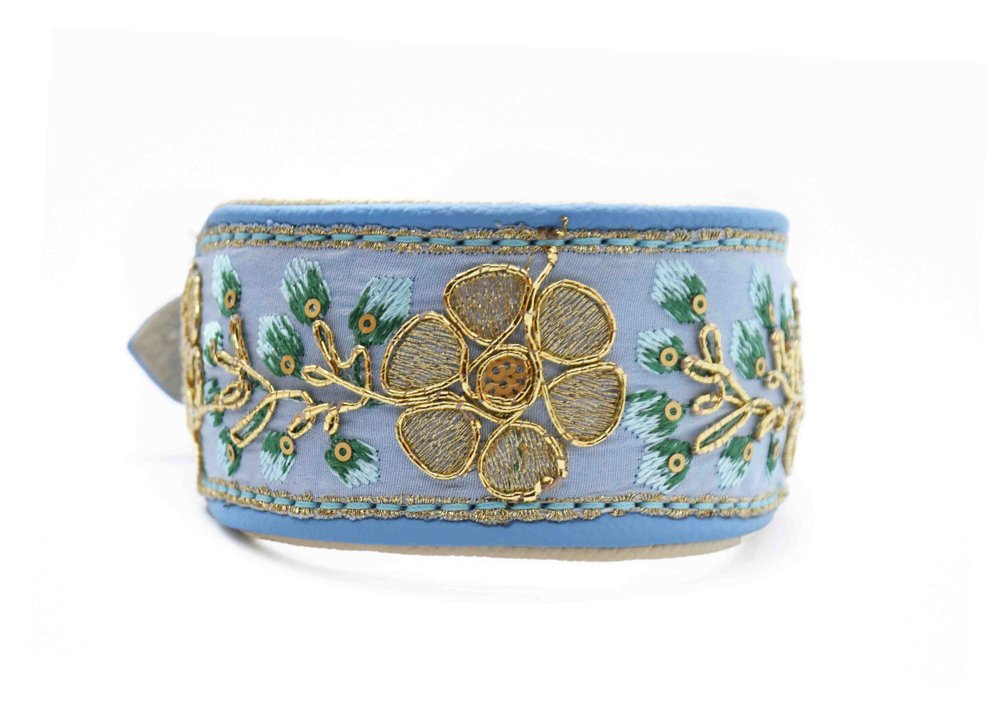 SARI Halsband・Windhund・Edles Lederhalsband mit indischer Borte lightblue