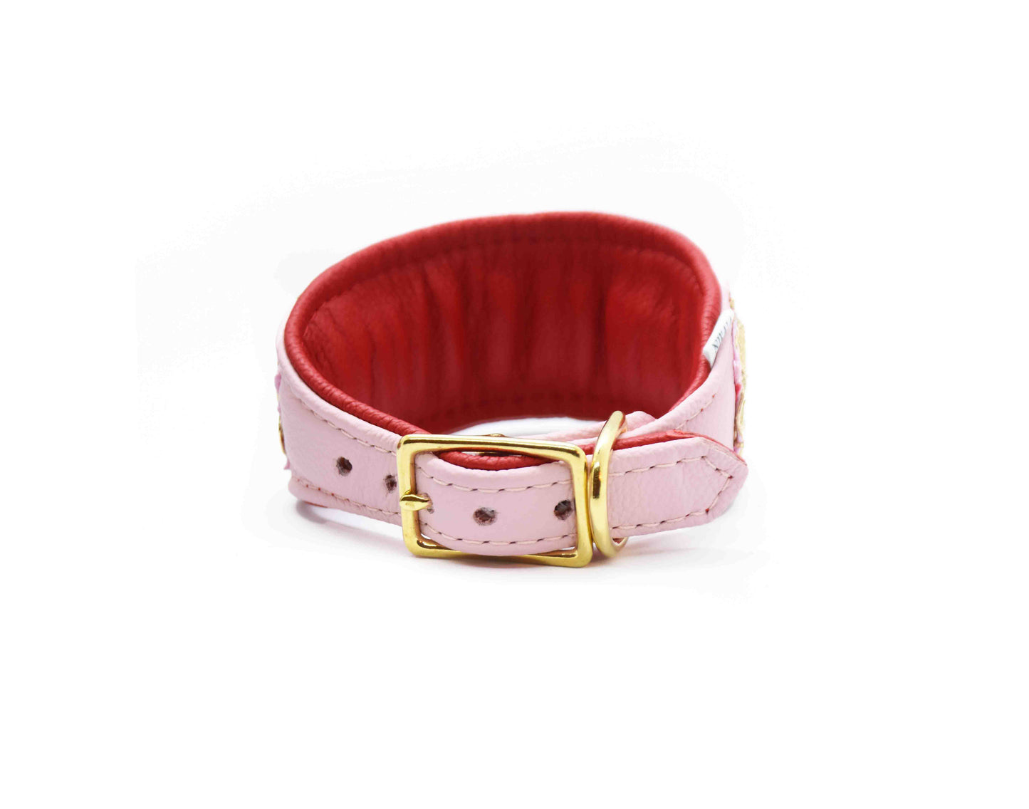 SARI Halsband・Windhund・Edles Lederhalsband mit rosa indischer Borte