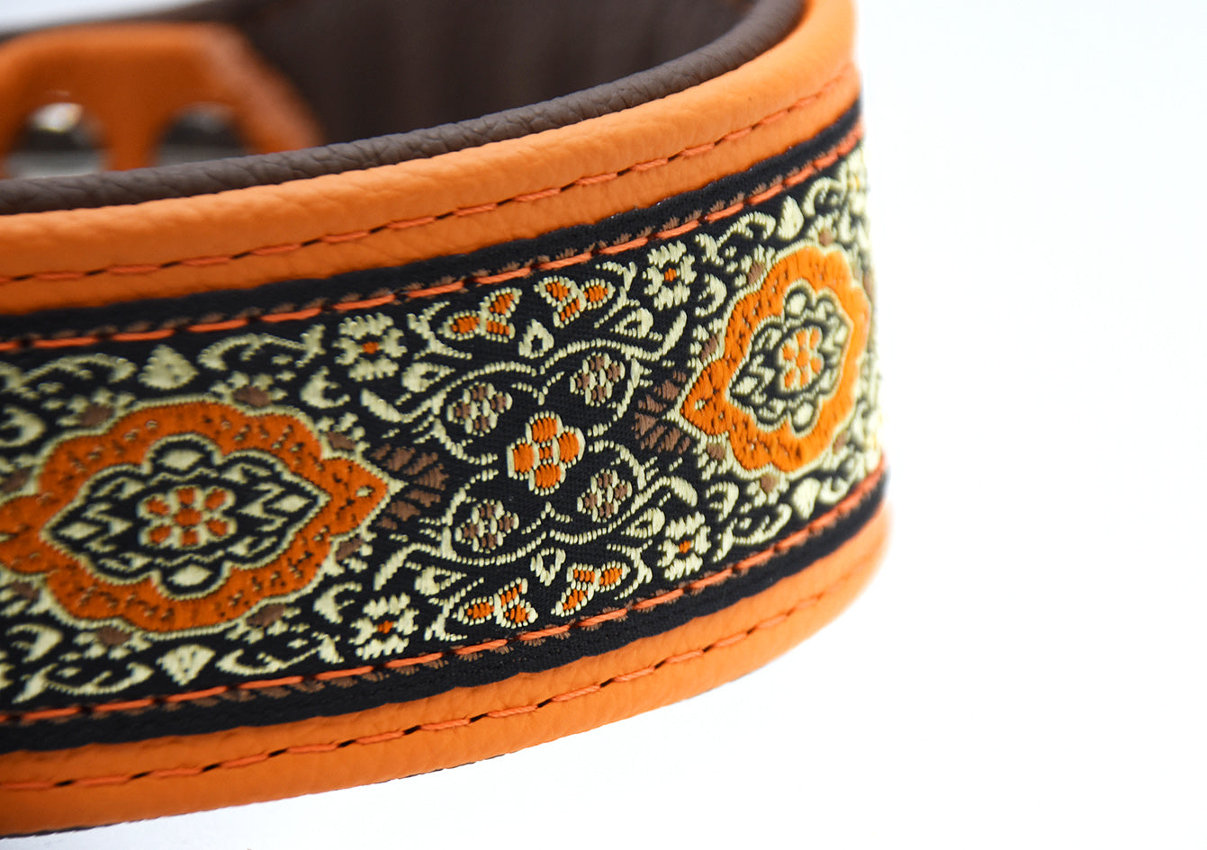 Halsband MANDARIN mit Borte • breites, gepolstertes Halsband aus Leder