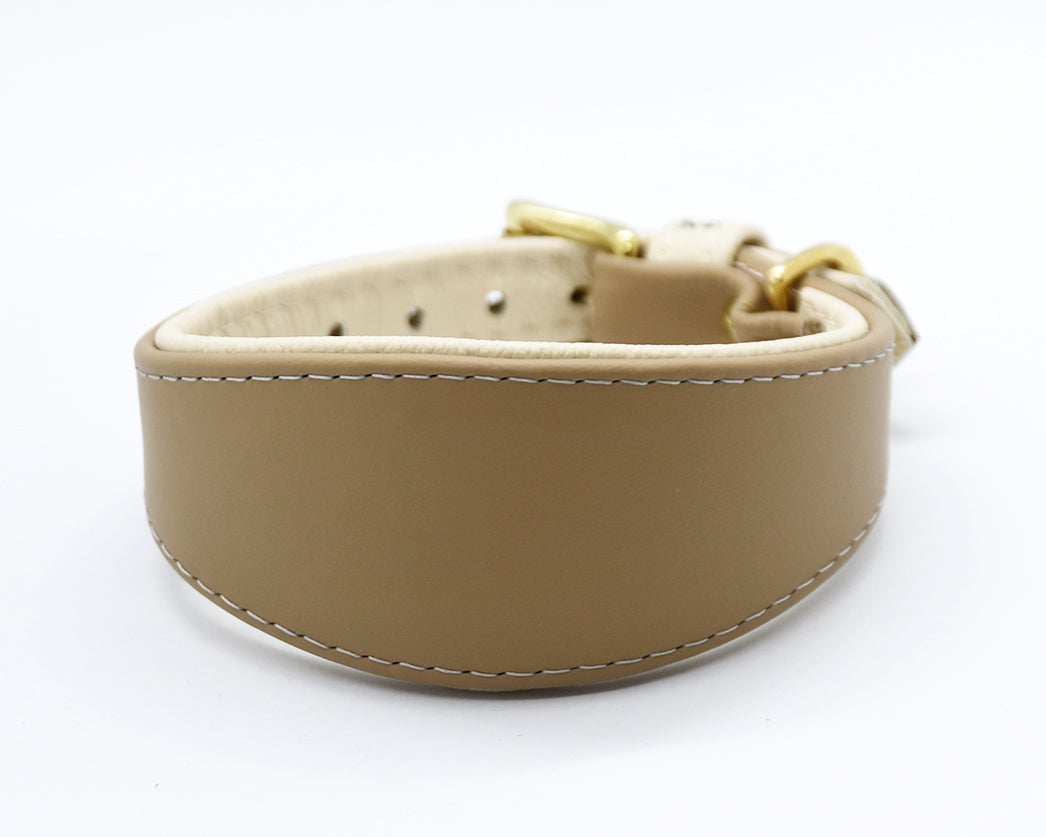 KAMELLEDER Hundehalsband- Gepolstertes Windhundhalsband aus robustem Kamelleder