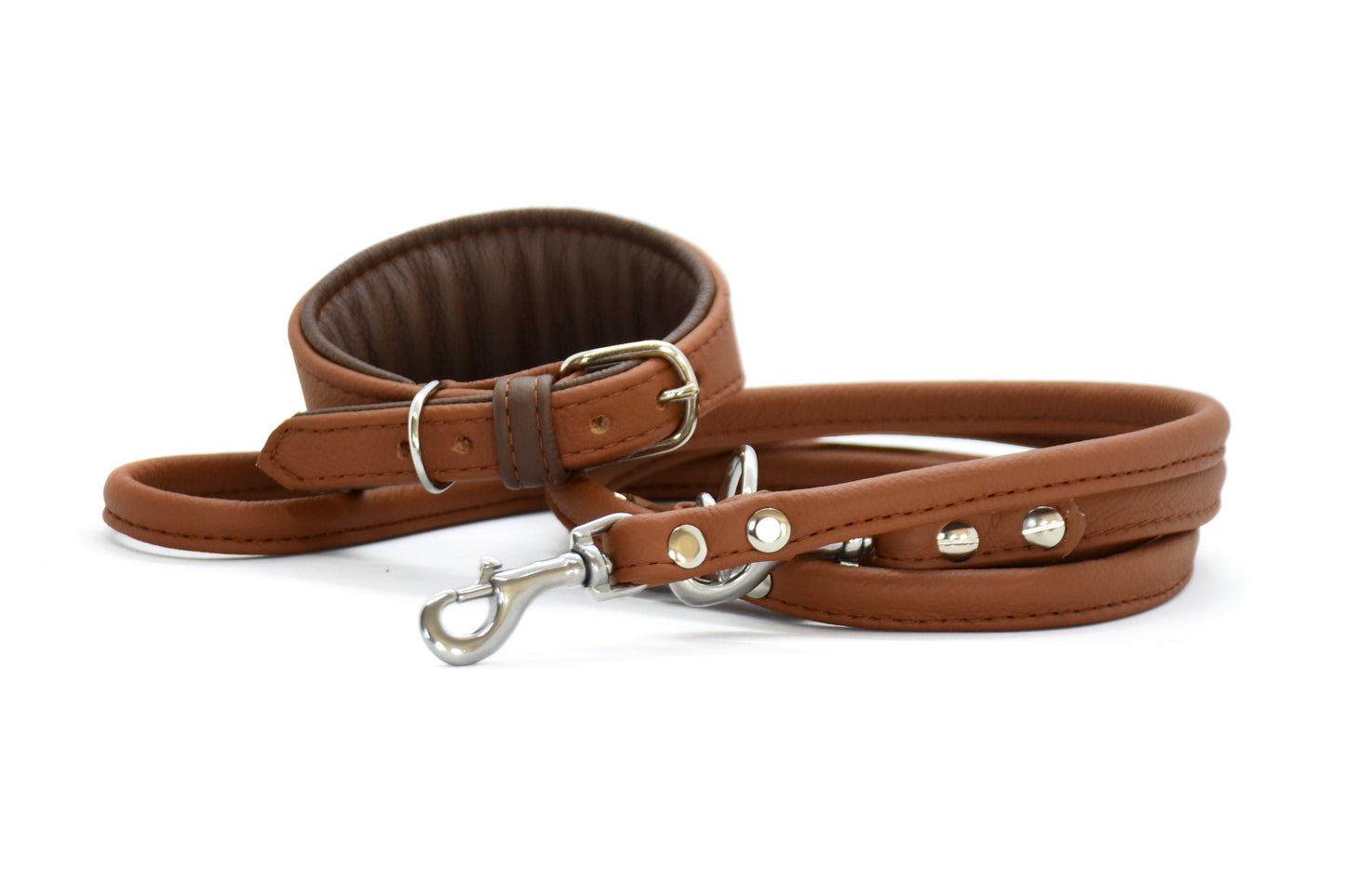 Robustes Windhundhalsband mit eleganter Lederleine in Wunschdesign