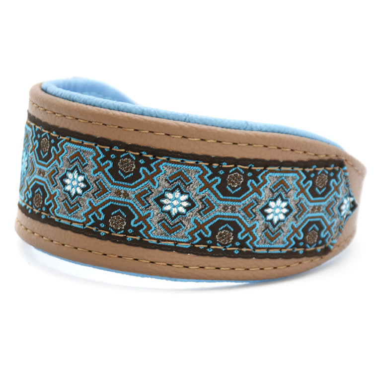 Windhundhalsband Skadi aus Leder in Hellblau und Mokka – handgefertigt