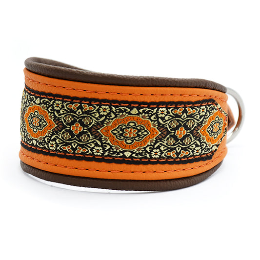 Halsband MANDARIN mit Borte • breites, gepolstertes Halsband aus Leder