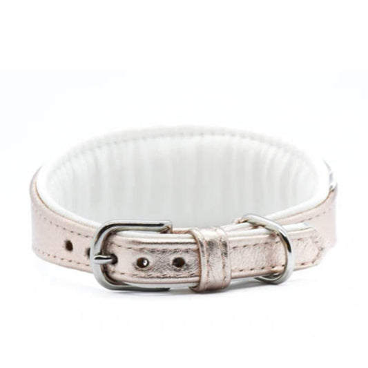 ROSÈ・Exklusives Metallic Ziegenleder Hundehalsband
