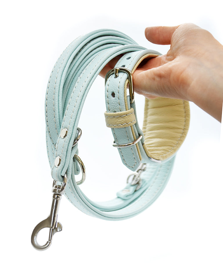 Premium BICOLOR Windhund Set aus Leder • Halsband & Leine handgemacht