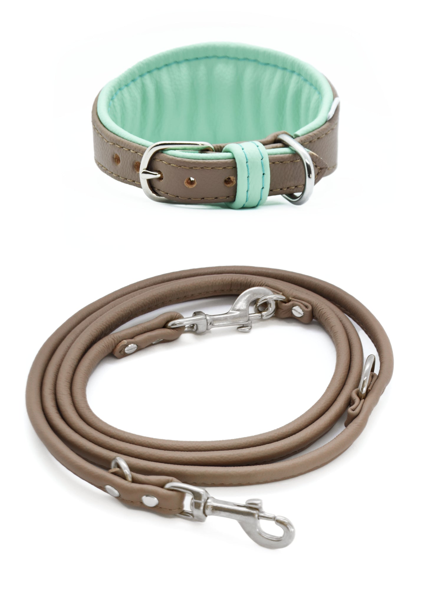 Set Windhund BASIC • Breites Lederhalsband und Rundlederleine
