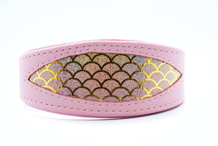 Rosa Windhundhalsband mit Bio-Nappaleder und Glanzstoff