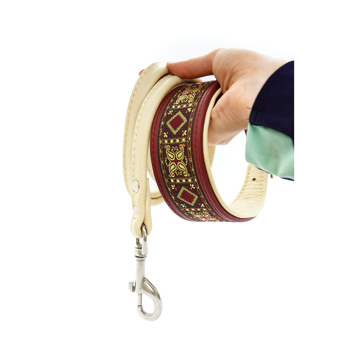 Gepolstertes Windhundhalsband RUBIN aus weinrotem und cremefarbenem Leder