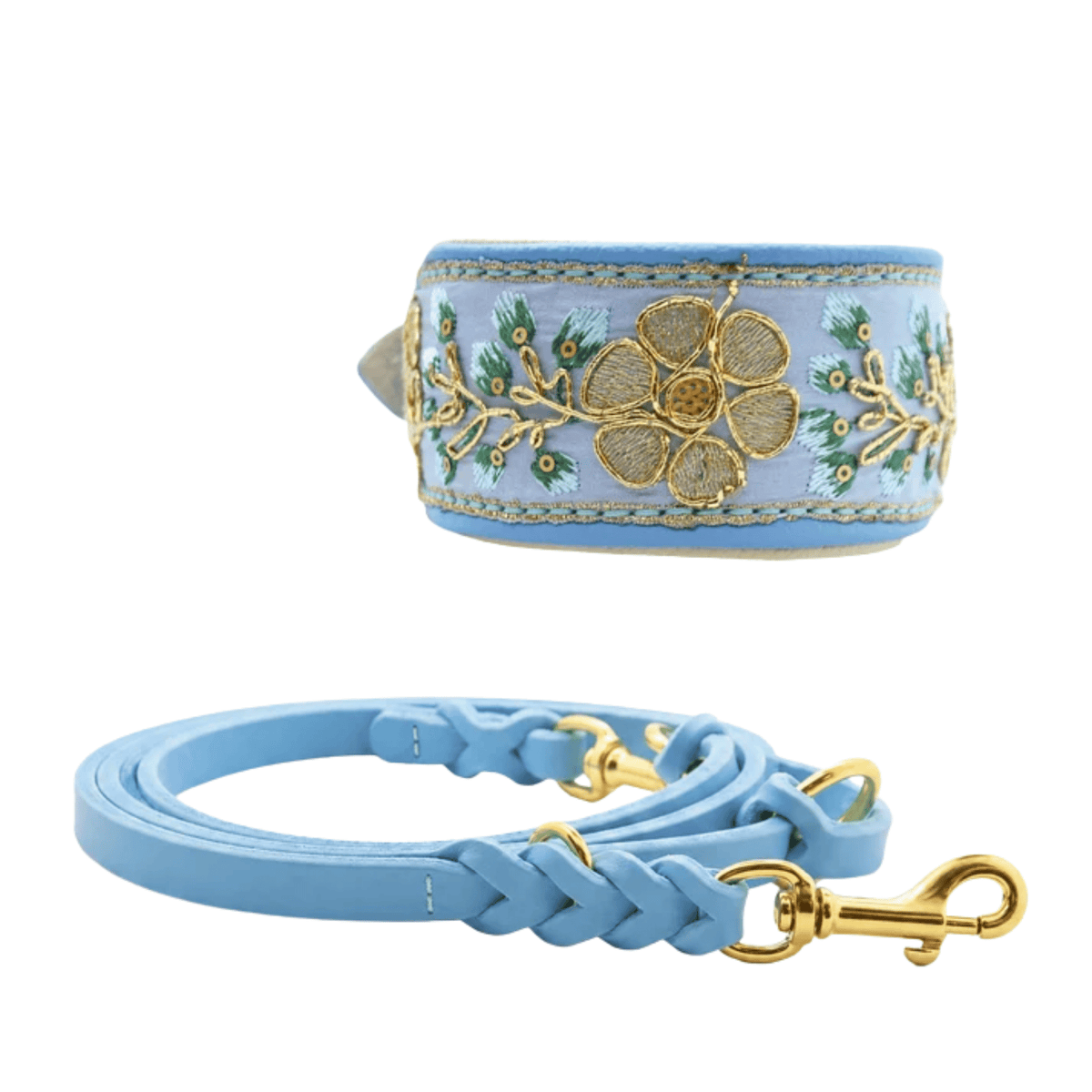 SARI Lightblue Set – Edles Windhund-Halsband mit passender Lederleine