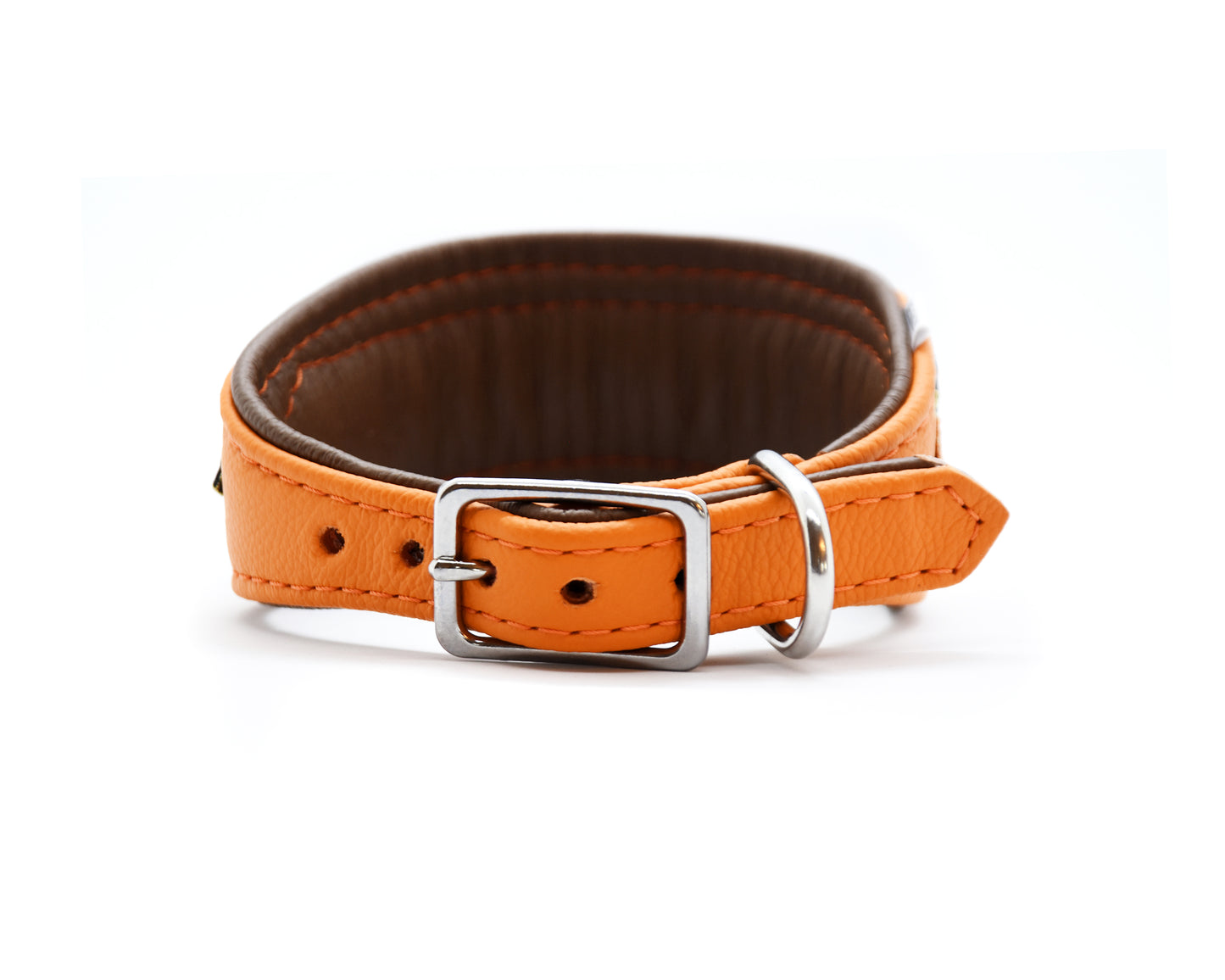 Halsband MANDARIN mit Borte • breites, gepolstertes Halsband aus Leder