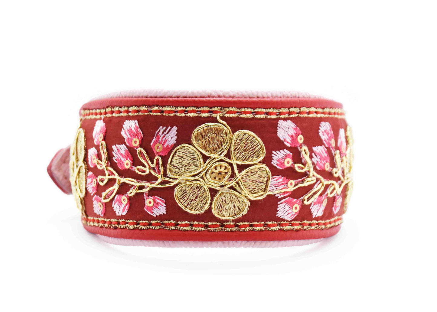 SARI Halsband・Windhund・Edles Lederhalsband mit roter indischer Borte