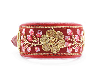 SARI Halsband・Windhund・Edles Lederhalsband mit roter indischer Borte