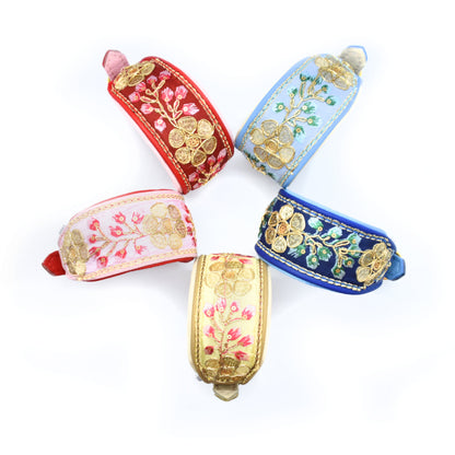 SARI Schmuckhalsband・Windhund・Edles Lederhalsband mit indischer Borte yellow