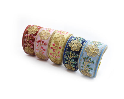 SARI Schmuckhalsband・Windhund・Edles Lederhalsband mit indischer Borte yellow