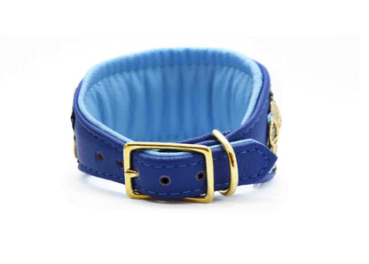 SARI Halsband・Windhund・Edles Lederhalsband mit indischer Borte in darkblue