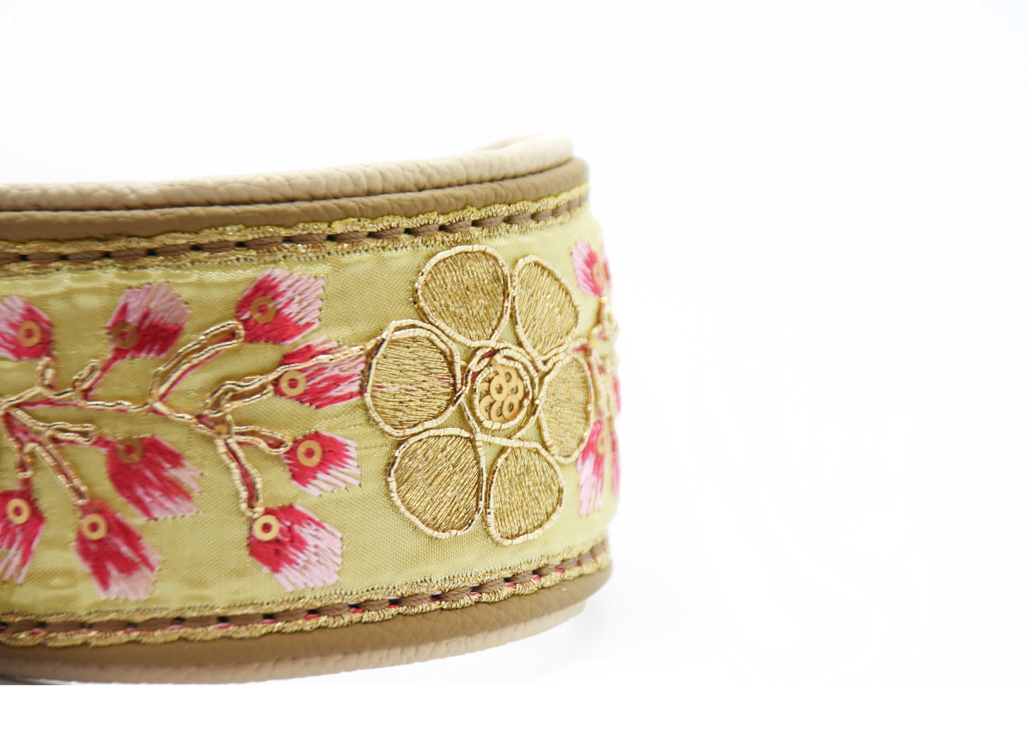 SARI Schmuckhalsband・Windhund・Edles Lederhalsband mit indischer Borte yellow