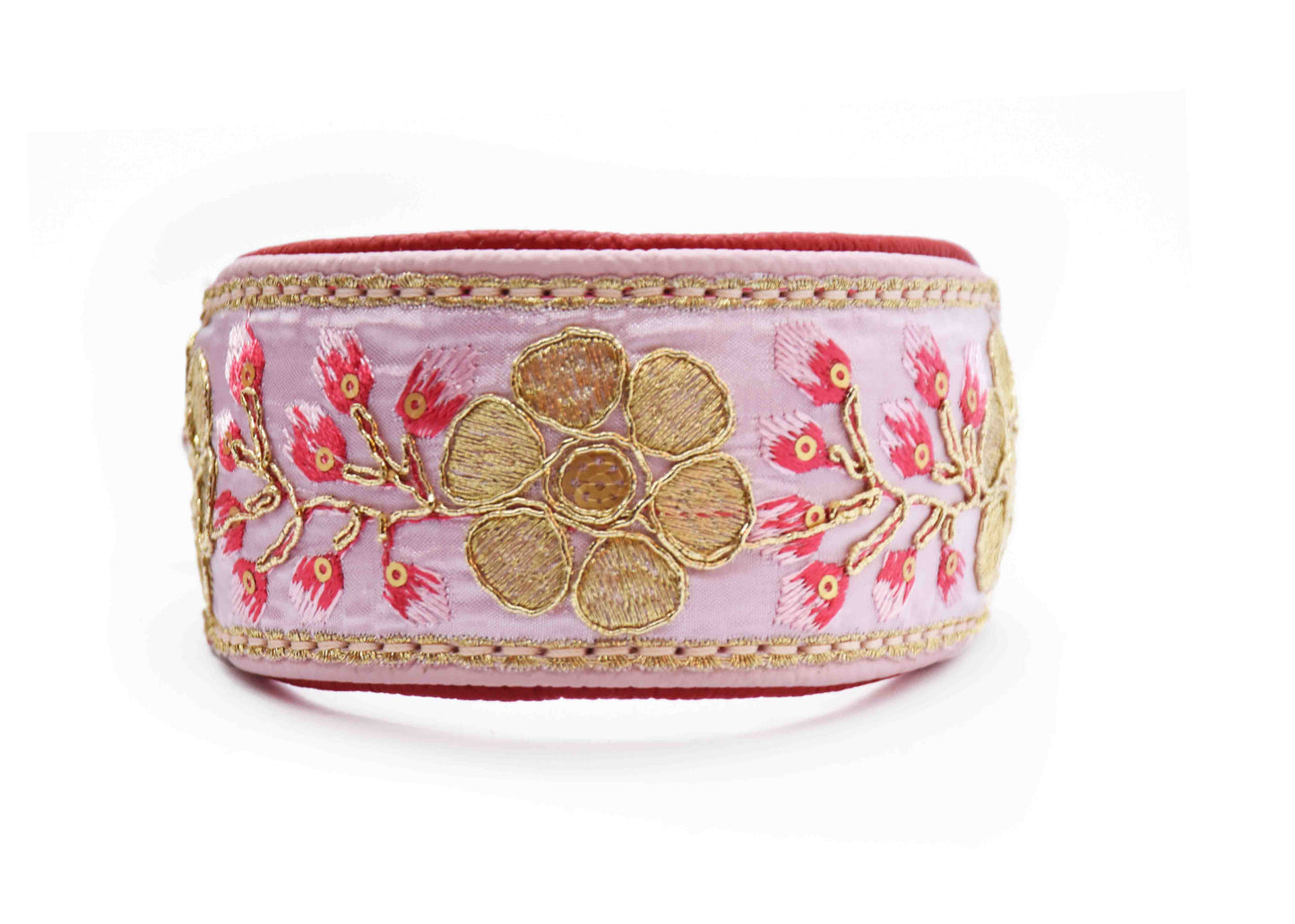 SARI Halsband・Windhund・Edles Lederhalsband mit rosa indischer Borte