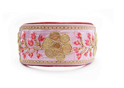 SARI Halsband・Windhund・Edles Lederhalsband mit rosa indischer Borte