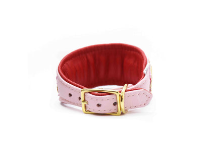 SARI Halsband・Windhund・Edles Lederhalsband mit rosa indischer Borte