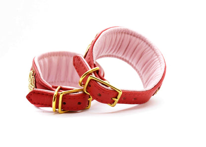 SARI Halsband・Windhund・Edles Lederhalsband mit roter indischer Borte