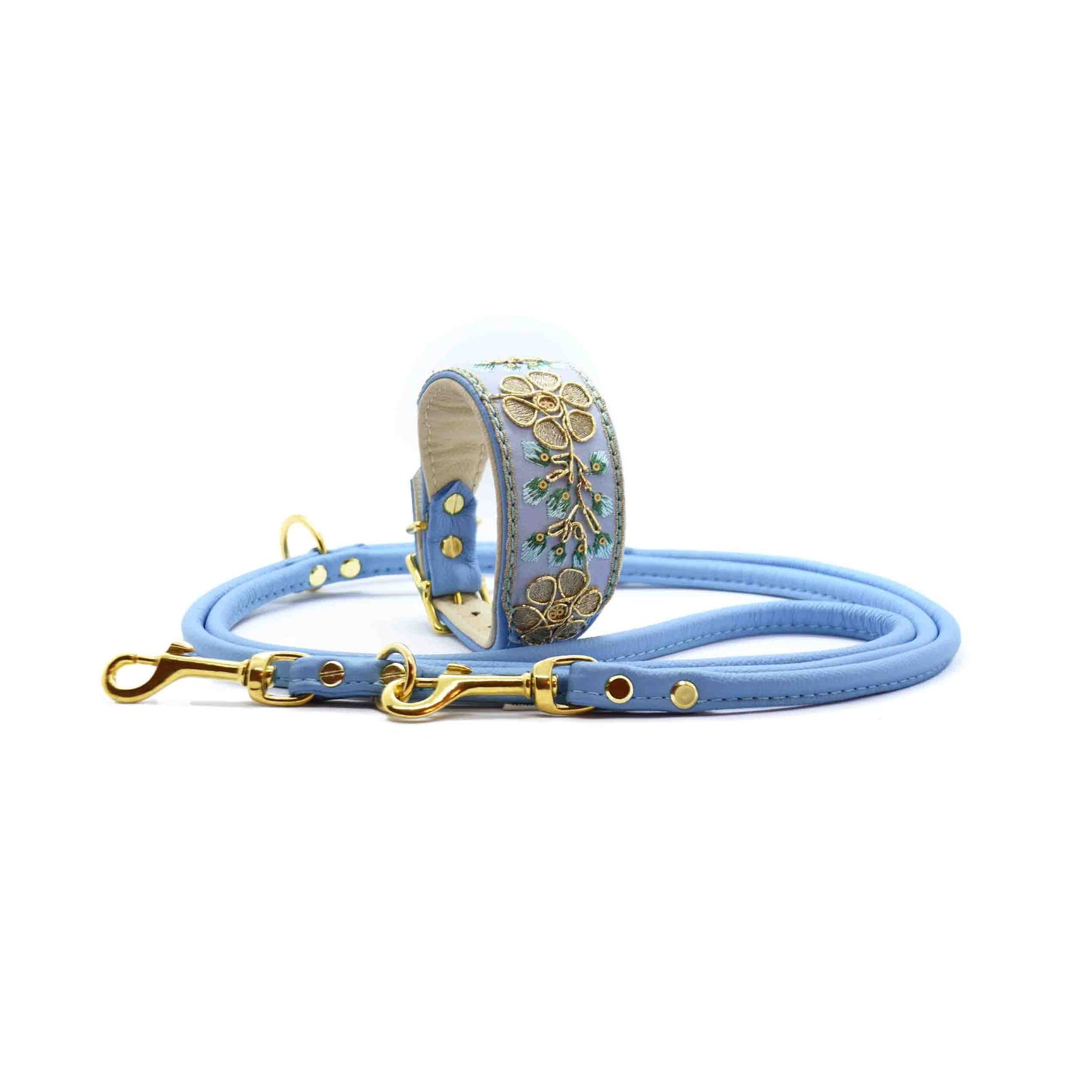 SARI Halsband・Windhund・Edles Lederhalsband mit indischer Borte lightblue