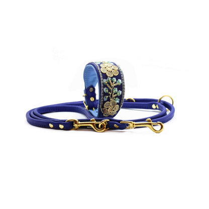 SARI Halsband・Windhund・Edles Lederhalsband mit indischer Borte in darkblue