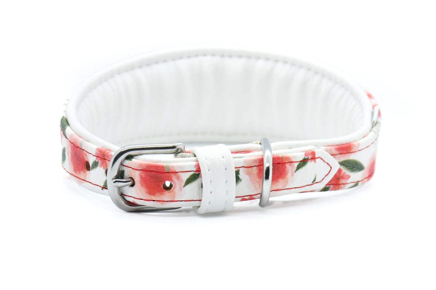 WILD ROSE Windhundhalsband ❀ Elegantes bedrucktes Kunstleder Halsband mit zarten Rosenmotiven