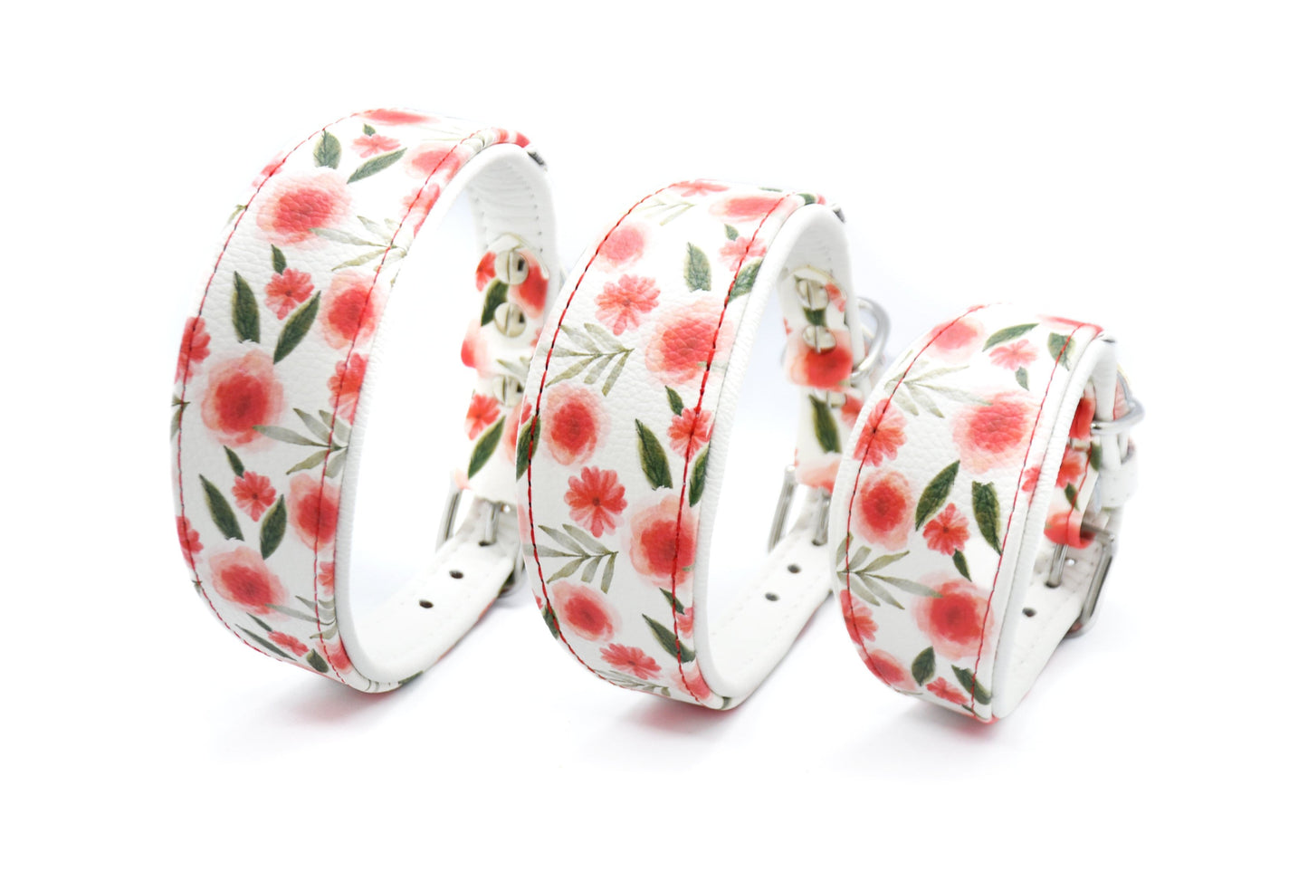 WILD ROSE Windhundhalsband ❀ Elegantes bedrucktes Kunstleder Halsband mit zarten Rosenmotiven
