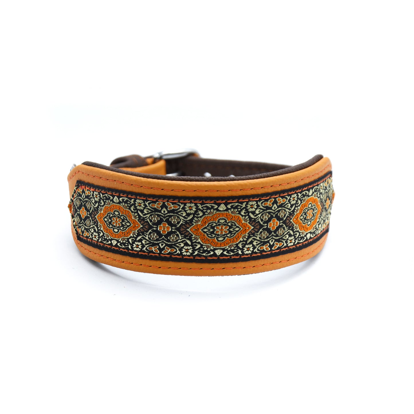 Halsband MANDARIN mit Borte • breites, gepolstertes Halsband aus Leder