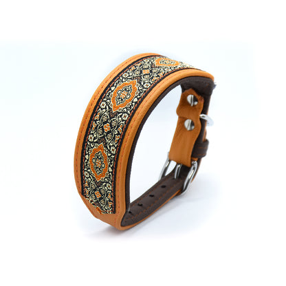 Halsband MANDARIN mit Borte • breites, gepolstertes Halsband aus Leder