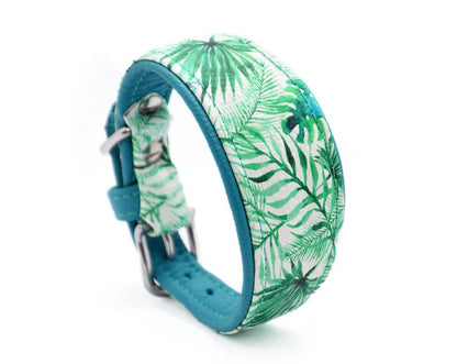 JUNGLE Windhundhalsband ・Tropisches Dschungeldesign aus Kunstleder und Echtleder