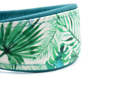 JUNGLE Windhundhalsband ・Tropisches Dschungeldesign aus Kunstleder und Echtleder