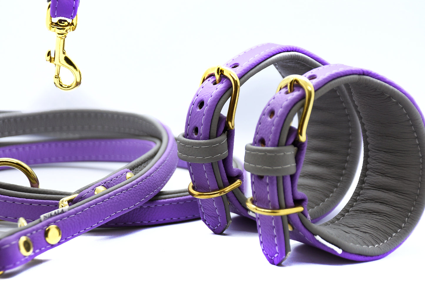 Premium BICOLOR Windhund Set aus Leder • Halsband & Leine handgemacht