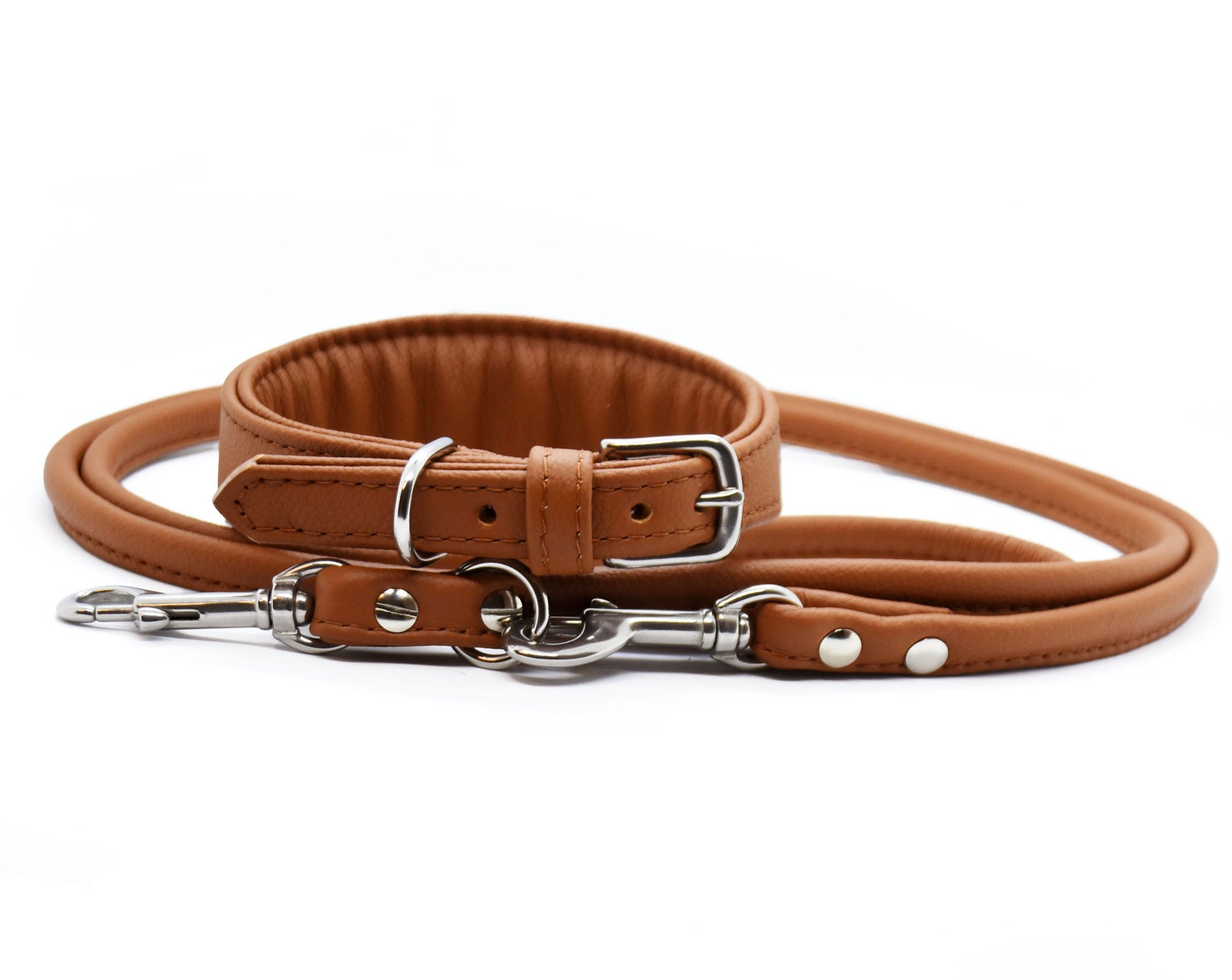Maßgefertigtes Halsband mit Lederleine für Windhunde- cognac
