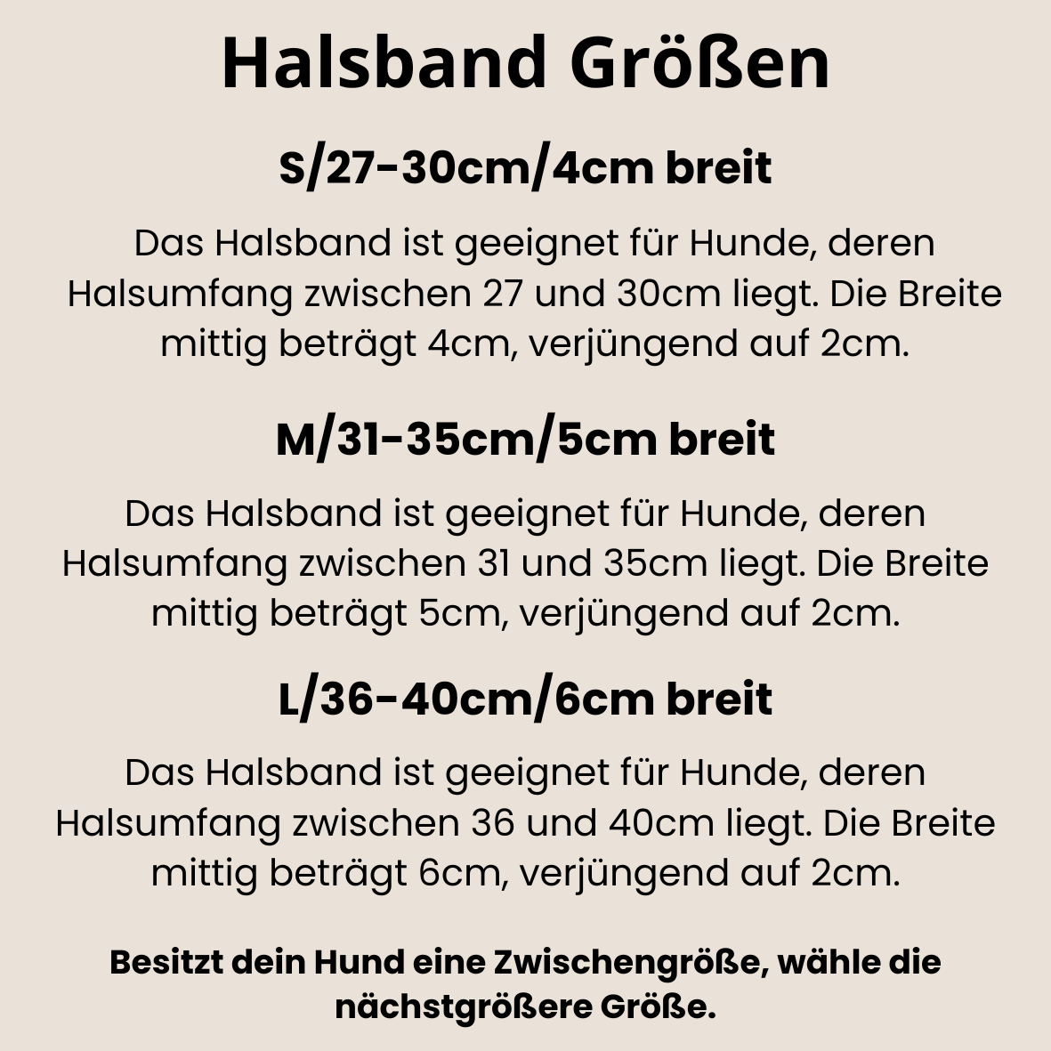 Tabelle zur Wahl der richtigen Halsbandgröße für deinen Hund