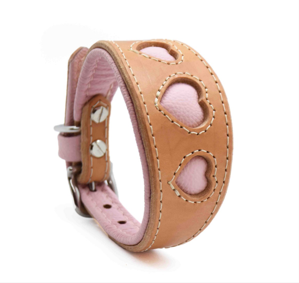 I WOOF YOU ♥ Gepolstertes Windhundhalsband aus Geschirrleder