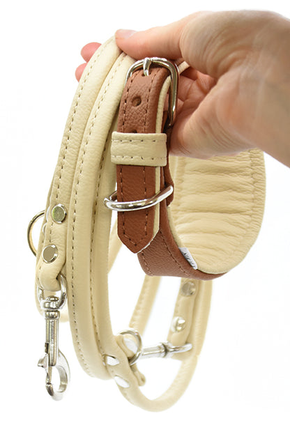 Set Windhund BASIC • Breites Lederhalsband und Rundlederleine