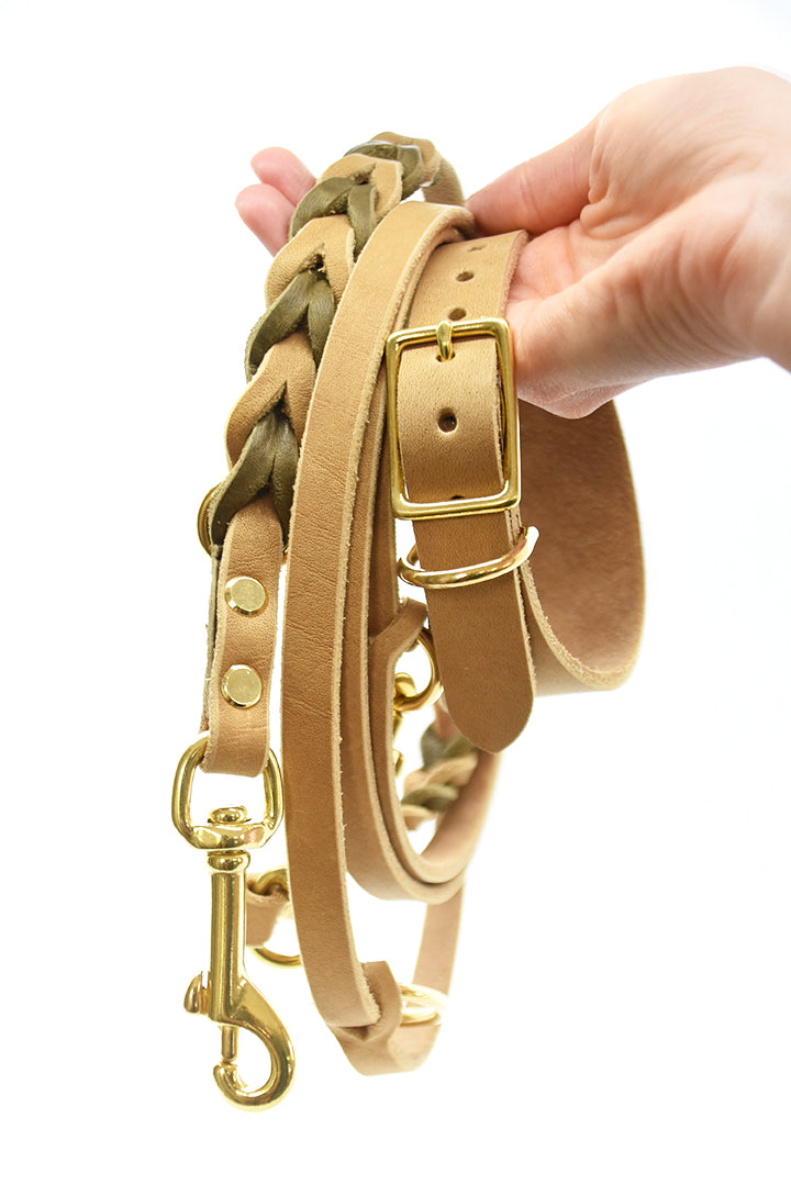 Set FETTLEDER • Breites Windhundhalsband und geflochtene Leine