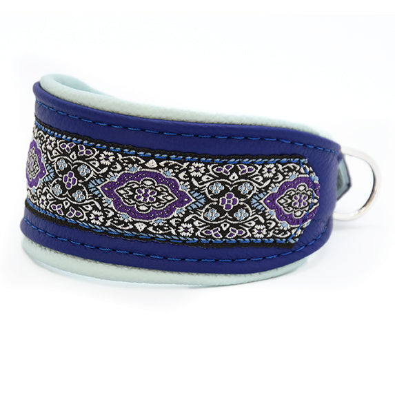 Halsband SAPHIR mit Borte • Gepolstertes Windhundhalsband aus Leder für deinen Hund
