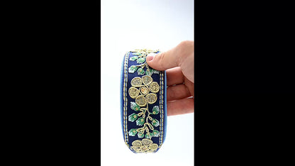 SARI Halsband・Windhund・Edles Lederhalsband mit indischer Borte in darkblue