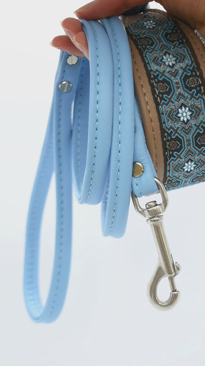 Maßgefertigtes Windhundhalsband Skadi mit komfortabler Polsterung und Lederleine rund