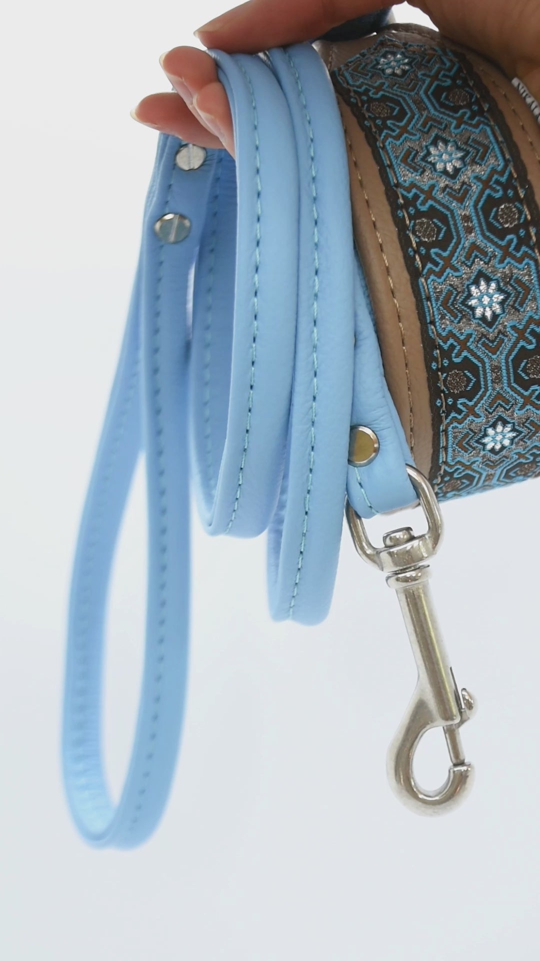 Maßgefertigtes Windhundhalsband Skadi mit komfortabler Polsterung und Lederleine rund