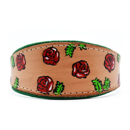 Halsband ROSES • Handgefertigtes, bemaltes Windhundhalsband aus Geschirrleder