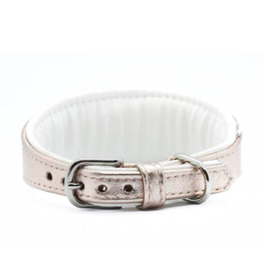 ROSÈ・Exklusives Metallic Ziegenleder Hundehalsband