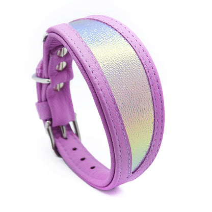 Windhundhalsband mit metallicfarbenem Inlay und fliederfarbenem Leder