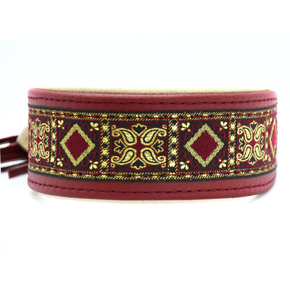 Detailansicht Borte Halsband RUBIN – edles Leder Windhundhalsband