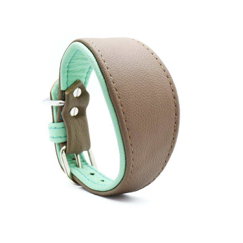 Nachhaltiges Lederhalsband für Greyhounds und Whippets-taupe