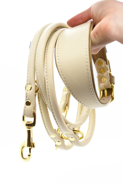 Windhundset aus cremefarbenen und braunen Leder